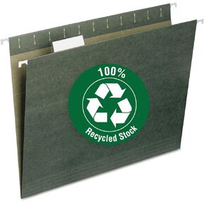 Smead 100% Recycled Hanging File Folder with Tab, 1/5-Cut Adjustable Tab, Letter Size, Standard Green, 25 per Box (65001)