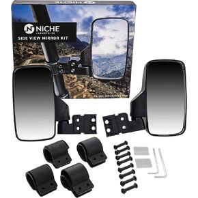 NICHE UTV Side View Mirror Set with 1.75" - 2" Roll Bar Cage for Polaris RZR Kawasaki Teryx Mule Pioneer Yamaha Rhino (Black)