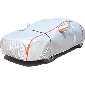 Car Cover Waterproof All Weather, 6 Layers Full Exterior Covers with Zipper Cotton, Mirror Pocket. Outdoor Car Cover UV Snow Rain Wind Dust All Weather Outdoor Protection for Sedan (173-183 inch)