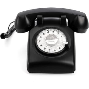 هواتف Dicunoy Retro Rotary Dial Telephones، هاتف قديم عتيق للخط الأرضي، هواتف أرضية سلكية على الطراز الكلاسيكي باللون الأسود في الستينيات للمنزل والمكتب ومزرعة ديكو