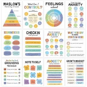 12 Pcs Mental Health Posters (10"x14"), Therapy Office Decor, Counseling Office Must Haves School Counselor Supplies, Mental Health Wall Art Decor Home Office Classroom Inspirational Positive Poster
