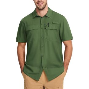 MAGCOMSEN Mens Fishing Shirts Short Sleeve UPF 50+ Sun Protection Button Down Shirt Quick Dry Cooling Shirts for Hiking Safri
