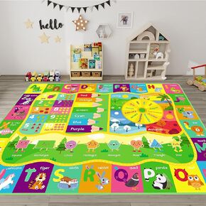 Kids Play Rug, Cute Educational Kids Rug for Playroom, Non Slip Kids Classroom Rug for Learning ABC Animal, Number, Month, Shape and Color, Playmat for Nursery Baby (3.3 x 5 feet)