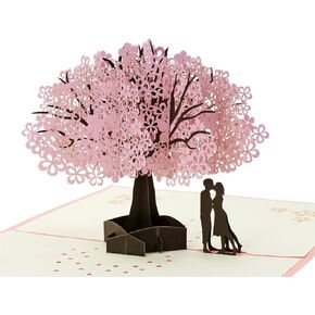 PENTA ANGEL Handmade Cherry Blossom Card Pop Up 3D Flower Card Romantic Love Letter Greeting Anniversary Wedding Valentine Birthday Gift Card Blank Stationery Paper Card for Her Him Husband Wife