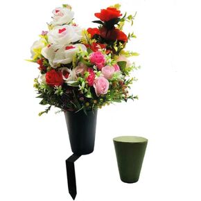 New Cemetery Vase with a Stake, Cemetery Flower Vase with Floral Foam, Black(flowers are not included)
