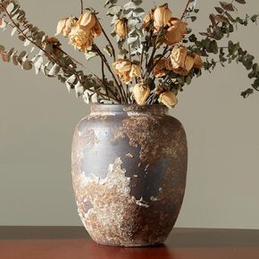Rustic Vase for Home Decor, Farmhouse Terracotta Vases, Stone Vases, Large Vases for Living Room Decor, Rustic Flower Vase Decoration for Living Room Tall Ceramic Vase