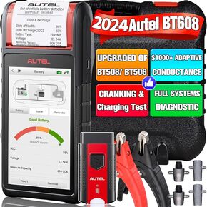 Autel MaxiBAS BT608 Car Battery Tester, 2024 Upgraded of BT508/ BT506, Adaptive Conductance (Worth 1000+), Cranking & Charging Test, Battery Reset, Full Systems Diagnostic Scanner, Built-in Printer