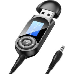 SKYBESS USB Bluetooth Transmitter Receiver 2-in-1 with Display, Bluetooth Audio Transmitter for TV, Bluetooth Audio Receiver Adapter for Handsfree Car Kit with Microphone, USB Powered | Plug and Play
