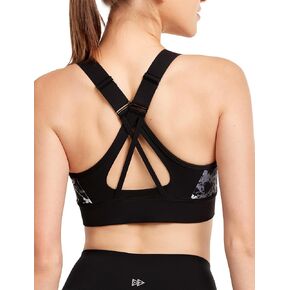 Yvette Women's Adjustable Sports Bra High Impact Zip Front Closure Crossed Back Supportive Running Bra