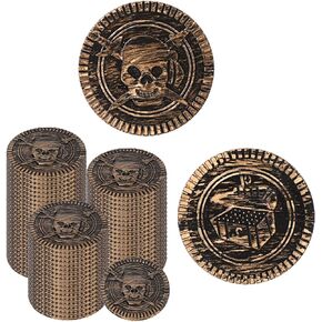 100 Pieces Plastic Pirate Gold Coins Set - Play Treasure Gold Coins for Pirate Themed Party, St. Patrick's Day, Treasure Hunt Game, Halloween and Novelty Party Favor