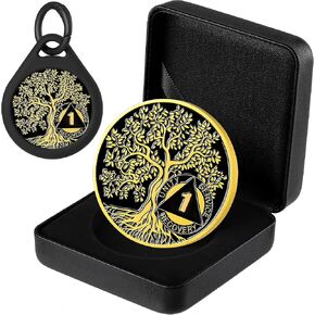 LuluCircle Gold Plated Sobriety Coin with Twisted Tree of Life Design - AA Chips and Alcoholics Anonymous Gifts - Perfect for Celebrate Recovery and Sobriety Gifts