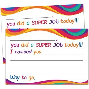 Super Job - Teacher Notes to Parents -Positive Postcards from Teachers to Students- Classroom Incentive Cards to Send Home - Motivational Good Behavior Cards-Motivational Notes from Teachers.