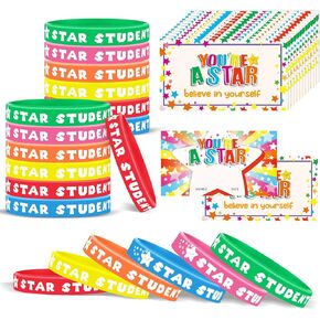 84 Pcs Star Student Wristbands Set 42 You're a Star Awards Award Certificates for Students 42 Colored School Silicone Wristbands Reward Bracelets for Students Classroom Teacher Recognition Office