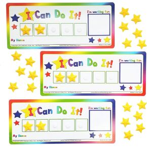 Kenson Kids “I Can Do It!" Token Board, 3 Pack. Colorful Magnetic Rewards Chart with Positive-Reinforcement Stars and Customizable Goal Box. Great for Ages 3-10. Measures 5-Inches by 11-Inches