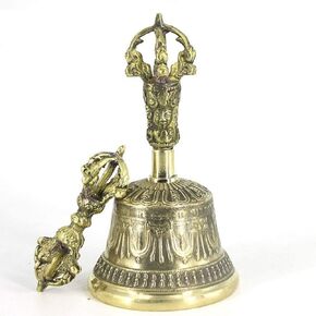 Tibetan Buddhist Meditation Bell and Dorje Set, Made in Nepal-100% Handmade 5.7 inches Dharma Objects Brass Bell for Home Decoration for Meditation, Prayer, Reiki, Clarity, Focus, Healing Dorje Set