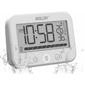 ساعة دش مؤقتة LCD رقمية مقاومة للماء، مقاومة للماء لرذاذ الماء، حامل حائط على مدار الساعة للحمام، كوبين شفط، تعرض الوقت ودرجة الحرارة والرطوبة النسبية الداخلية (1، أبيض) in Kuwait