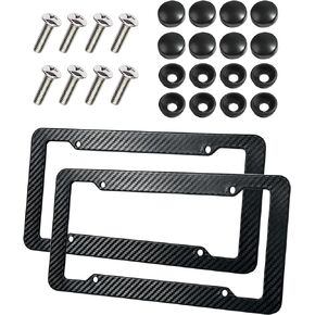 2 Packs Carbon Fiber License Plate Frame,Waterproof Plastic Number Plate Frames with Fasteners and Screws, Car Tag Cover Car Licenses Plate Covers,Universal License Plate Holder