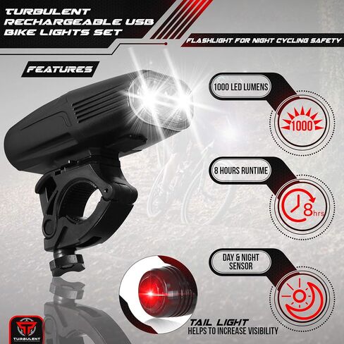 Auto Sensor On/Off Rechargeable Bike Light Set 1000 Lumen Ultra Bright LED Front & Rear Back Flashlight 5 Enhanced Modes Mountain MTB Road IPX6/IPX4 Waterproof in Saudi Arabia