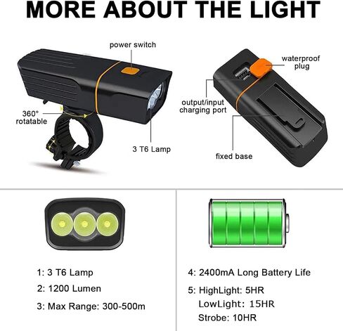 Bike Lights, Bicycle Lights Front and Rear, Rechargeable Battery with Power Bank Function, Headlight Runtime 15+ HR, Cycling Light for Road Mountain Night Riding, Super Bright Free Taillight in Saudi Arabia