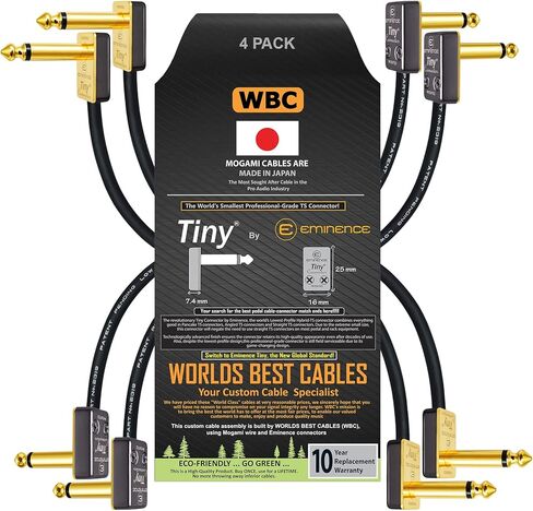 WORLDS BEST CABLES 4 Units - 7 Inch - Pedal, Effects, Patch, Instrument Cable Custom Made Using Mogami 2319 Wire & Eminence Tiny Gold-Plated Angled TS Connectors in Saudi Arabia