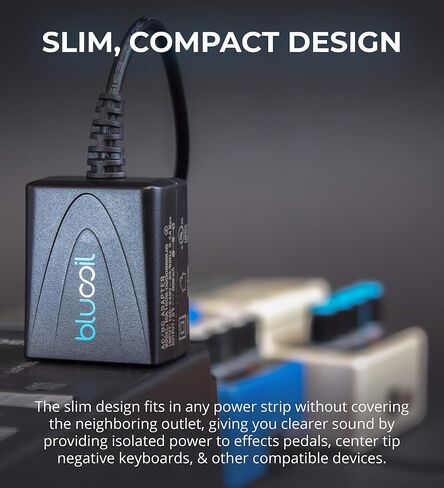 مصدر طاقة Blucoil 9V 670mA مع مركز محول تيار متردد نحيف بقابس أمريكي سلبي - متوافق مع BOSS، Behringer، DigiTech، Jim Dunlop، MXR، نوبلز، NUX، Roland، TC Electronic، Xotic، دواسات تأثيرات التكبير in Kuwait