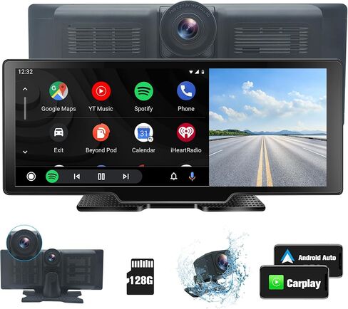 Carplay Android Auto 2.5K، شاشة راديو لاسلكية محمولة عالية الدقة 10.26 بوصة، جهاز استقبال صوت السيارة مع التحكم الصوتي BT AUX FM، كاميرا الرؤية الخلفية مع تسجيل حلقة، مع بطاقة TF 128 جيجا in Kuwait