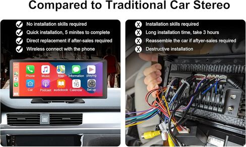 Carplay Android Auto 2.5K، شاشة راديو لاسلكية محمولة عالية الدقة 10.26 بوصة، جهاز استقبال صوت السيارة مع التحكم الصوتي BT AUX FM، كاميرا الرؤية الخلفية مع تسجيل حلقة، مع بطاقة TF 128 جيجا in Kuwait