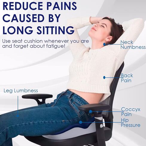 وسادة كرسي المكتب، وسائد مقعد لتخفيف الضغط لعظم الذيل والظهر وتخفيف آلام العصعص، وسادة مريحة من إسفنج الذاكرة للسيارة والكمبيوتر وكراسي المكتب باللون الأزرق الداكن in Kuwait