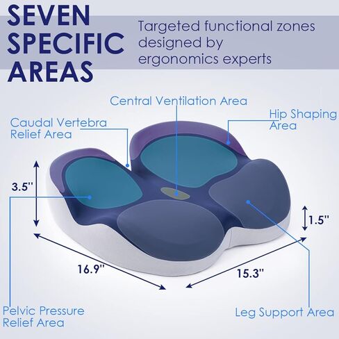 وسادة كرسي المكتب، وسائد مقعد لتخفيف الضغط لعظم الذيل والظهر وتخفيف آلام العصعص، وسادة مريحة من إسفنج الذاكرة للسيارة والكمبيوتر وكراسي المكتب باللون الأزرق الداكن in Kuwait