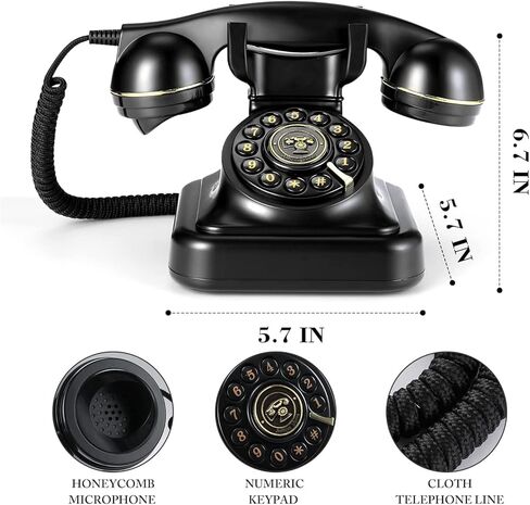 Retro Landline Phone 1960's Vintage Corded Dial Button Phone Classic Old Telephone Antique Phones with Redial Function for Home Office (Black) in Saudi Arabia