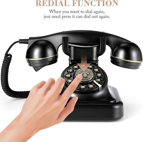 Retro Landline Phone 1960's Vintage Corded Dial Button Phone Classic Old Telephone Antique Phones with Redial Function for Home Office (Black) in Saudi Arabia
