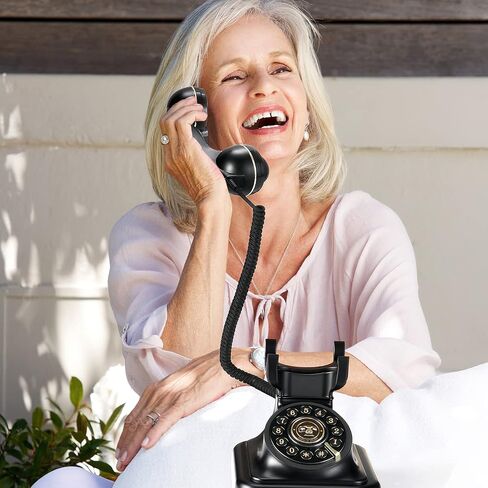 Retro Landline Phone 1960's Vintage Corded Dial Button Phone Classic Old Telephone Antique Phones with Redial Function for Home Office (Black) in Saudi Arabia