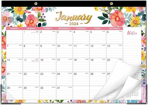 2024 Desk Calendar - Jan. 2024 - Dec. 2024, 2024 Calendar, 16.8" x 12", 12 Monthly Calendar, Desk Calendar with 2 Corner Protectors, Thick Paper, Large ruled Blocks - Floral in Saudi Arabia