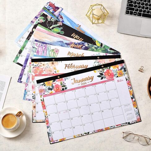 2024 Desk Calendar - Jan. 2024 - Dec. 2024, 2024 Calendar, 16.8" x 12", 12 Monthly Calendar, Desk Calendar with 2 Corner Protectors, Thick Paper, Large ruled Blocks - Floral in Saudi Arabia