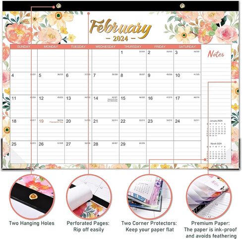 2024 Desk Calendar - Jan. 2024 - Dec. 2024, 2024 Calendar, 16.8" x 12", 12 Monthly Calendar, Desk Calendar with 2 Corner Protectors, Thick Paper, Large ruled Blocks - Floral in Saudi Arabia