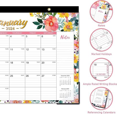 2024 Desk Calendar - Jan. 2024 - Dec. 2024, 2024 Calendar, 16.8" x 12", 12 Monthly Calendar, Desk Calendar with 2 Corner Protectors, Thick Paper, Large ruled Blocks - Floral in Saudi Arabia