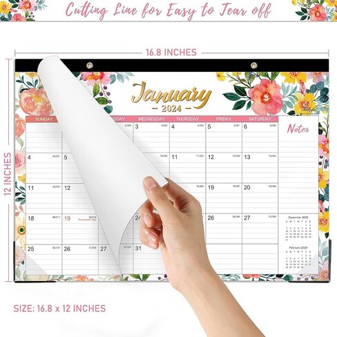 2024 Desk Calendar - Jan. 2024 - Dec. 2024, 2024 Calendar, 16.8" x 12", 12 Monthly Calendar, Desk Calendar with 2 Corner Protectors, Thick Paper, Large ruled Blocks - Floral in Saudi Arabia