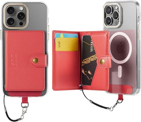 for Apple Magnetic Phone Wallet,Compatible with Magsafe Wallet with 5 Card Holder & with RFID Blocking for iPhone 15/14/13/12 pro Max/Mini/plus,Vegan Leather,Red in Kuwait