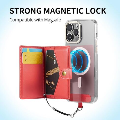for Apple Magnetic Phone Wallet,Compatible with Magsafe Wallet with 5 Card Holder & with RFID Blocking for iPhone 15/14/13/12 pro Max/Mini/plus,Vegan Leather,Red in Kuwait