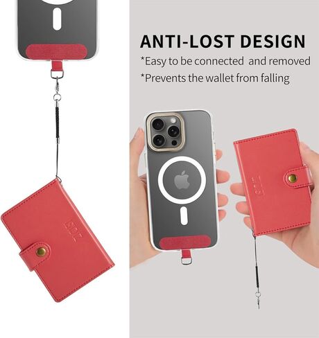 for Apple Magnetic Phone Wallet,Compatible with Magsafe Wallet with 5 Card Holder & with RFID Blocking for iPhone 15/14/13/12 pro Max/Mini/plus,Vegan Leather,Red in Kuwait