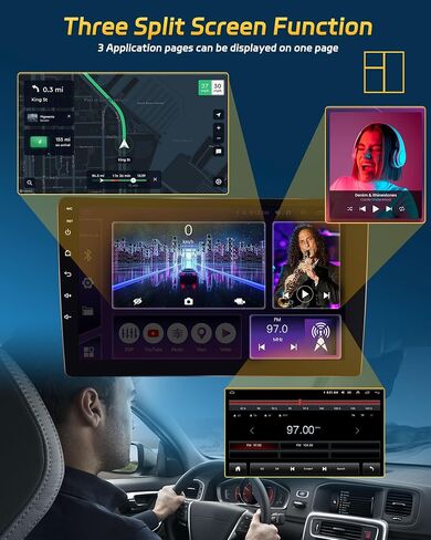 8 Core 4G+64G Android 13 Car Stereo Double Din Wireless Apple Carplay Android Auto, Hikity 10" IPS Screen Car Audio Bluetooth, 36EQ DSP, GPS Navi, WiFi, Mirrror Link, FM RDS, SWC + Mic, Backup Cam in Saudi Arabia