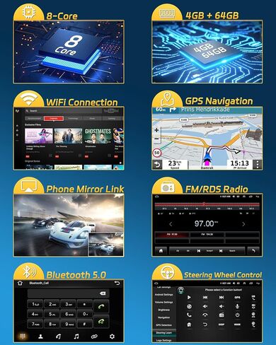 8 Core 4G+64G Android 13 Car Stereo Double Din Wireless Apple Carplay Android Auto, Hikity 10" IPS Screen Car Audio Bluetooth, 36EQ DSP, GPS Navi, WiFi, Mirrror Link, FM RDS, SWC + Mic, Backup Cam in Saudi Arabia