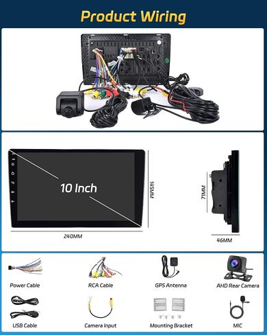 8 Core 4G+64G Android 13 Car Stereo Double Din Wireless Apple Carplay Android Auto, Hikity 10" IPS Screen Car Audio Bluetooth, 36EQ DSP, GPS Navi, WiFi, Mirrror Link, FM RDS, SWC + Mic, Backup Cam in Saudi Arabia