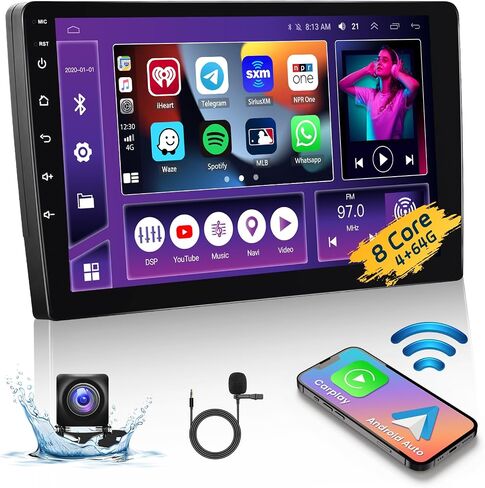 8 Core 4G+64G Android 13 Car Stereo Double Din Wireless Apple Carplay Android Auto, Hikity 10" IPS Screen Car Audio Bluetooth, 36EQ DSP, GPS Navi, WiFi, Mirrror Link, FM RDS, SWC + Mic, Backup Cam in Saudi Arabia