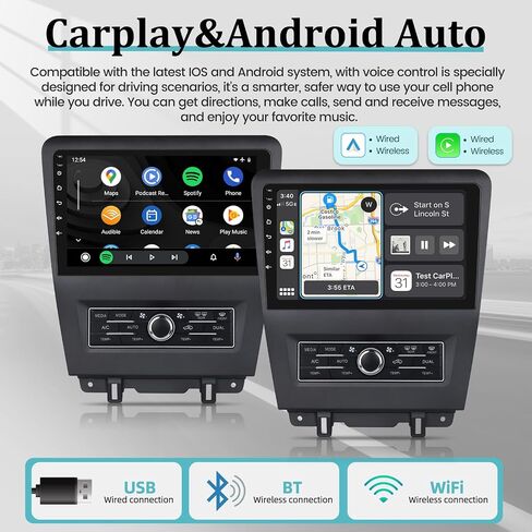 Android 13 Car Stereo for Ford Mustang 2010 2011 2012 2013 2014 - [2+64G] Wireless CarPlay and Android Auto - 10.1 inch Touchscreen Ford Headunit - WiFi/EQ/GPS/MirrorLink/SWC + AHD Backup Camera in Saudi Arabia