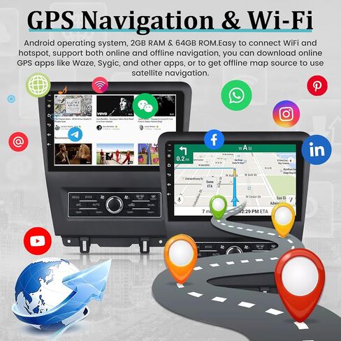 Android 13 Car Stereo for Ford Mustang 2010 2011 2012 2013 2014 - [2+64G] Wireless CarPlay and Android Auto - 10.1 inch Touchscreen Ford Headunit - WiFi/EQ/GPS/MirrorLink/SWC + AHD Backup Camera in Saudi Arabia