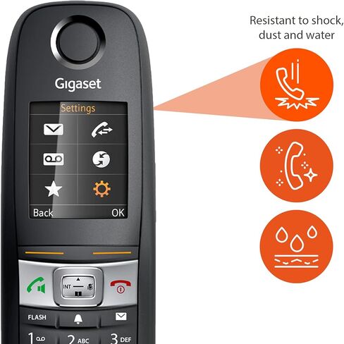 Gigaset E630A – Robust Landline Phone with Answering Machine - Made in Germany- Water Splash, Dust and Shock-Resistant, Cordless Phone for Workshops and Restaurants (Black, Pack of 1) in Saudi Arabia