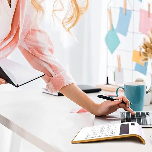 آلة حاسبة باللون الذهبي الوردي، آلة حاسبة مكتبية أساسية مزدوجة الطاقة مكونة من 10 أرقام، لوازم مكتبية وملحقات مكتبية مع شاشة LCD كبيرة (أبيض) in Kuwait