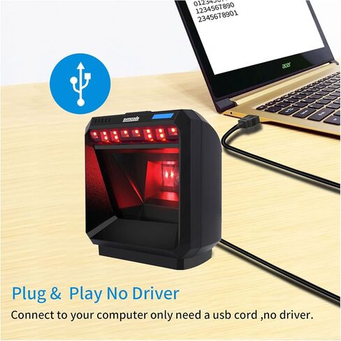 2D Handsfree Barcode Scanner QR Omnidirectional Desktop Bar Code Reader Scanner, USB Wired Automatic Sensing Big Scan Window Barcode Reader for Supermarket Library Retail Store in Saudi Arabia