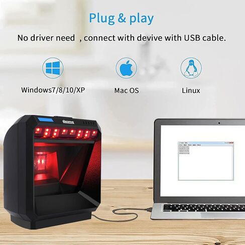 2D Handsfree Barcode Scanner QR Omnidirectional Desktop Bar Code Reader Scanner, USB Wired Automatic Sensing Big Scan Window Barcode Reader for Supermarket Library Retail Store in Saudi Arabia